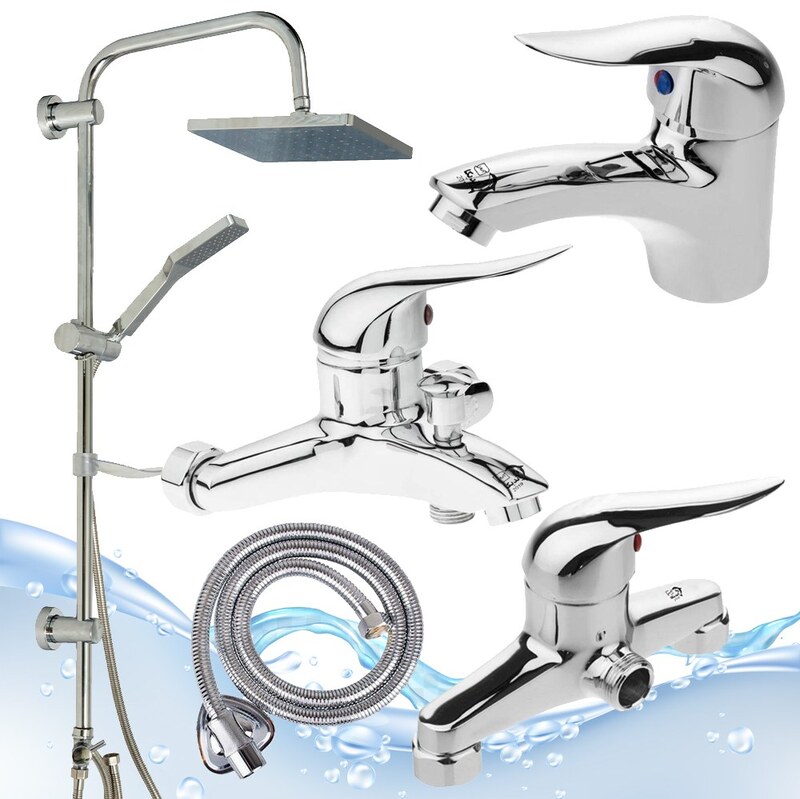 تصویر ست شیرآلات قهرمان ۵ عددی اهرمی با علم دوش حمام رسوب گیر اتومات 